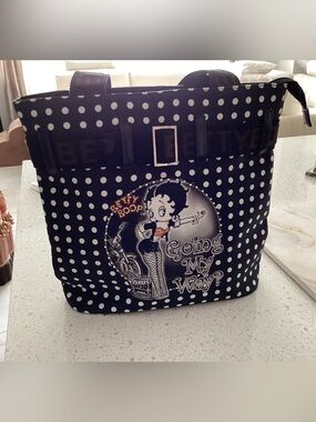 Betty Boop Black & White Polka Dot Tote with Retro Graphic